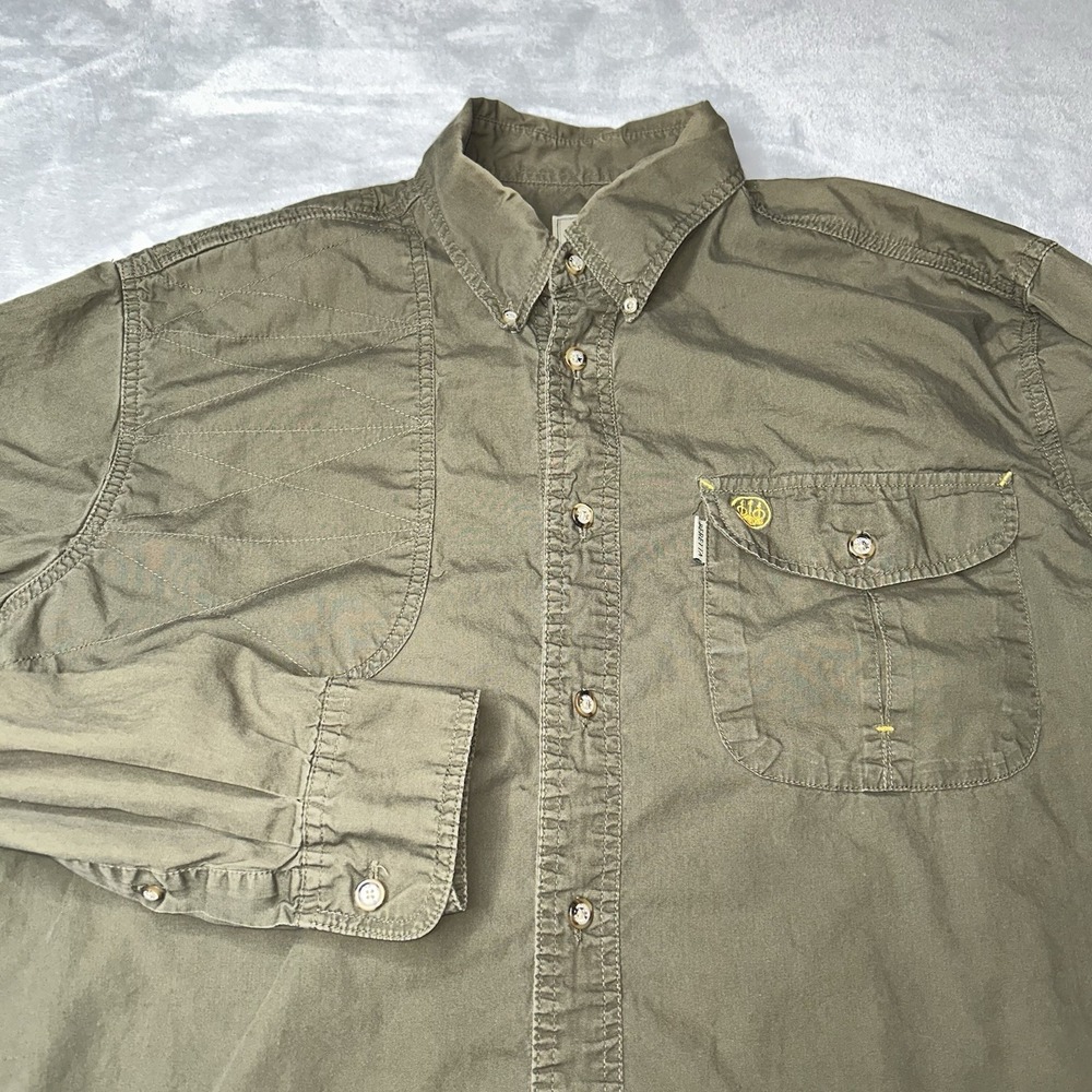 Beretta Mens L Shooting Shirt Olive Green Vented Back Mesh Lined Cotton Hunting